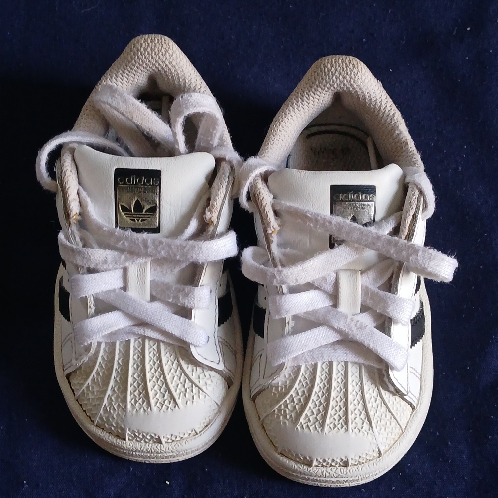 adidas Kids White Sneakers with Black Stripes